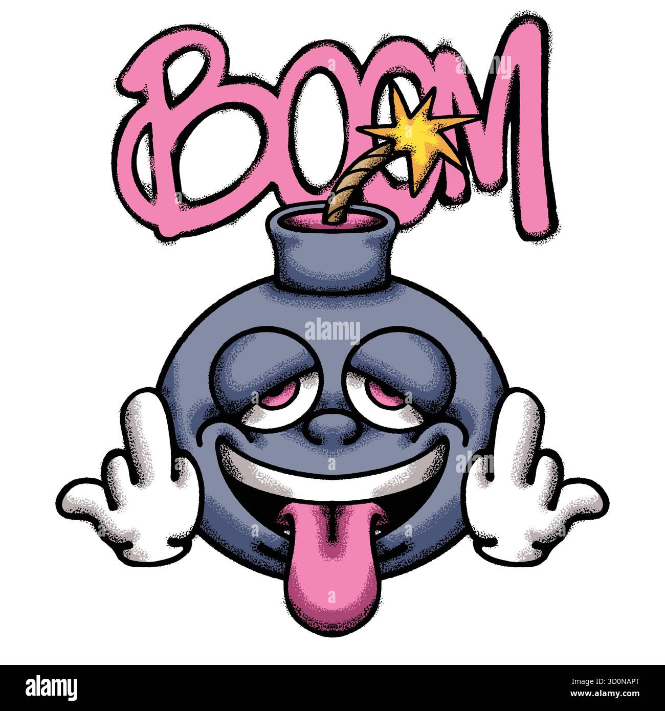 Bomb With Playful Expression hand drawn tshirt illustration Stock Vector