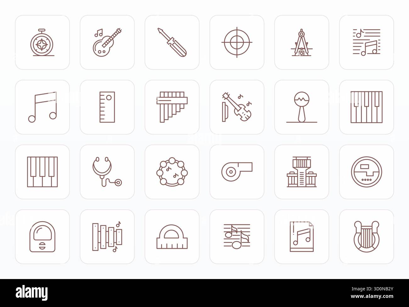 This collection features 24 Bold Line Pixel Optimized vector icons tailored to the Instrument theme, optimized in 64x64 format for digital design. Stock Vector