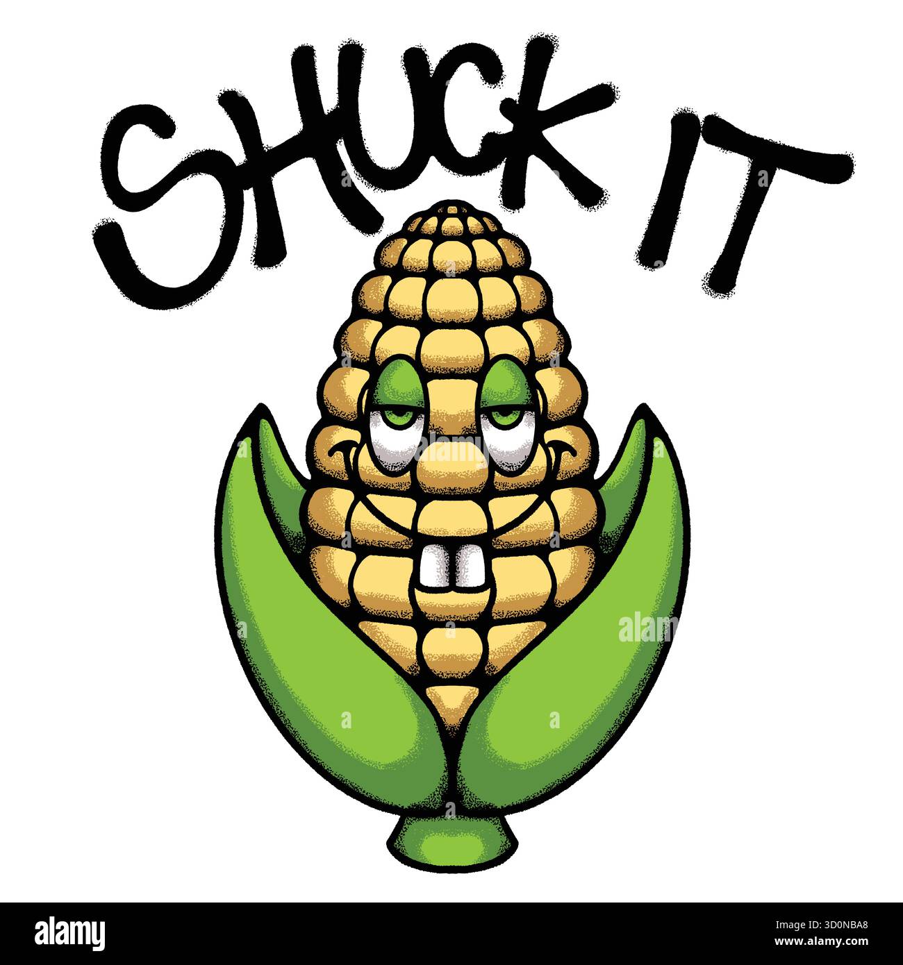 Corn With Green Husks hand drawn tshirt illustration Stock Vector