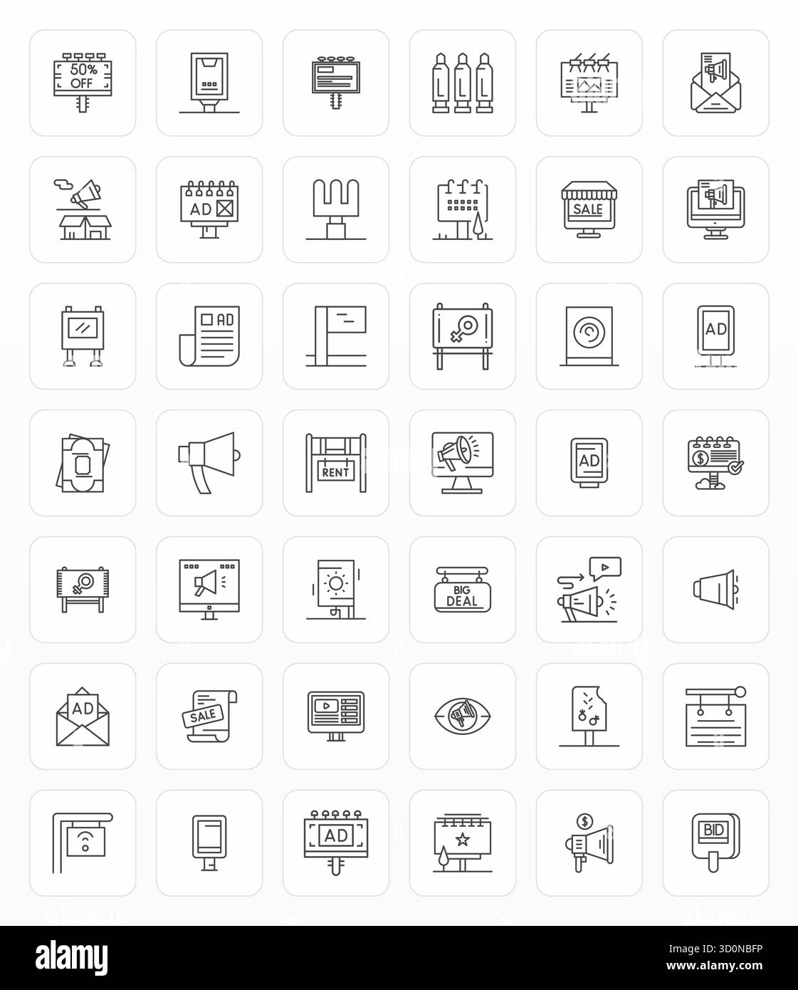 Strategic bundle featuring 42 vector icons representing Advertisement in Bold Line format, optimized with 256x256 Display Perfect quality for professi Stock Vector