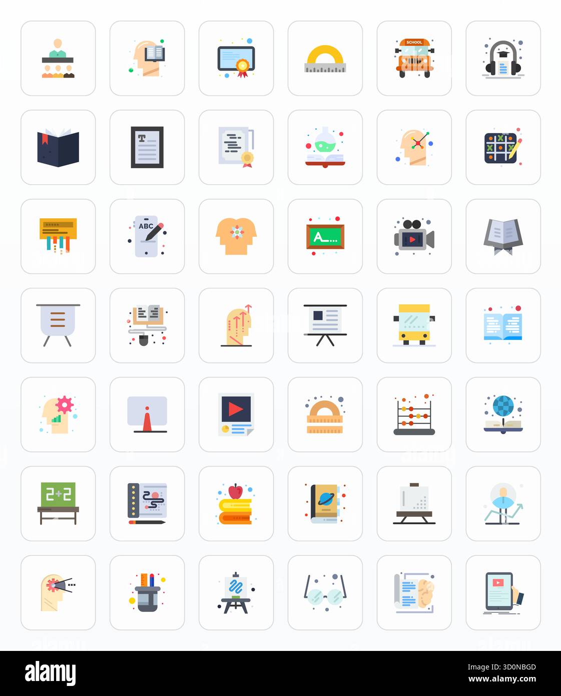 Carefully curated 42 Flat vector icons for Learning, featuring High Resolution Pixel Optimized resolution for consistent brand representation and user Stock Vector