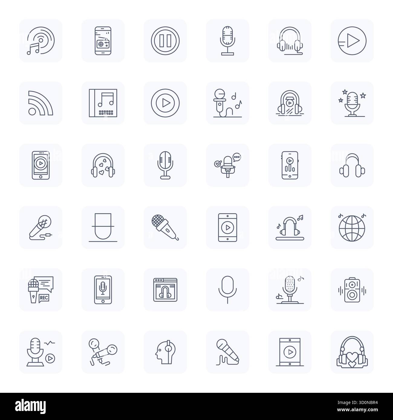 Refined bundle featuring 36 Regular Bold Outline vector icons for Podcast, optimized with 64x64 Pixel Optimized quality for elegant and functional des Stock Vector