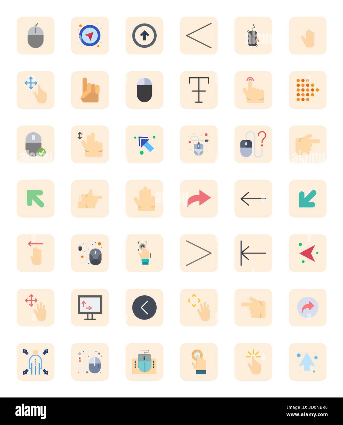 Comprehensive bundle featuring 42 vector icons in Flat design for Cursor, delivered in crisp 128x128 PIXEL Perfect quality. Stock Vector
