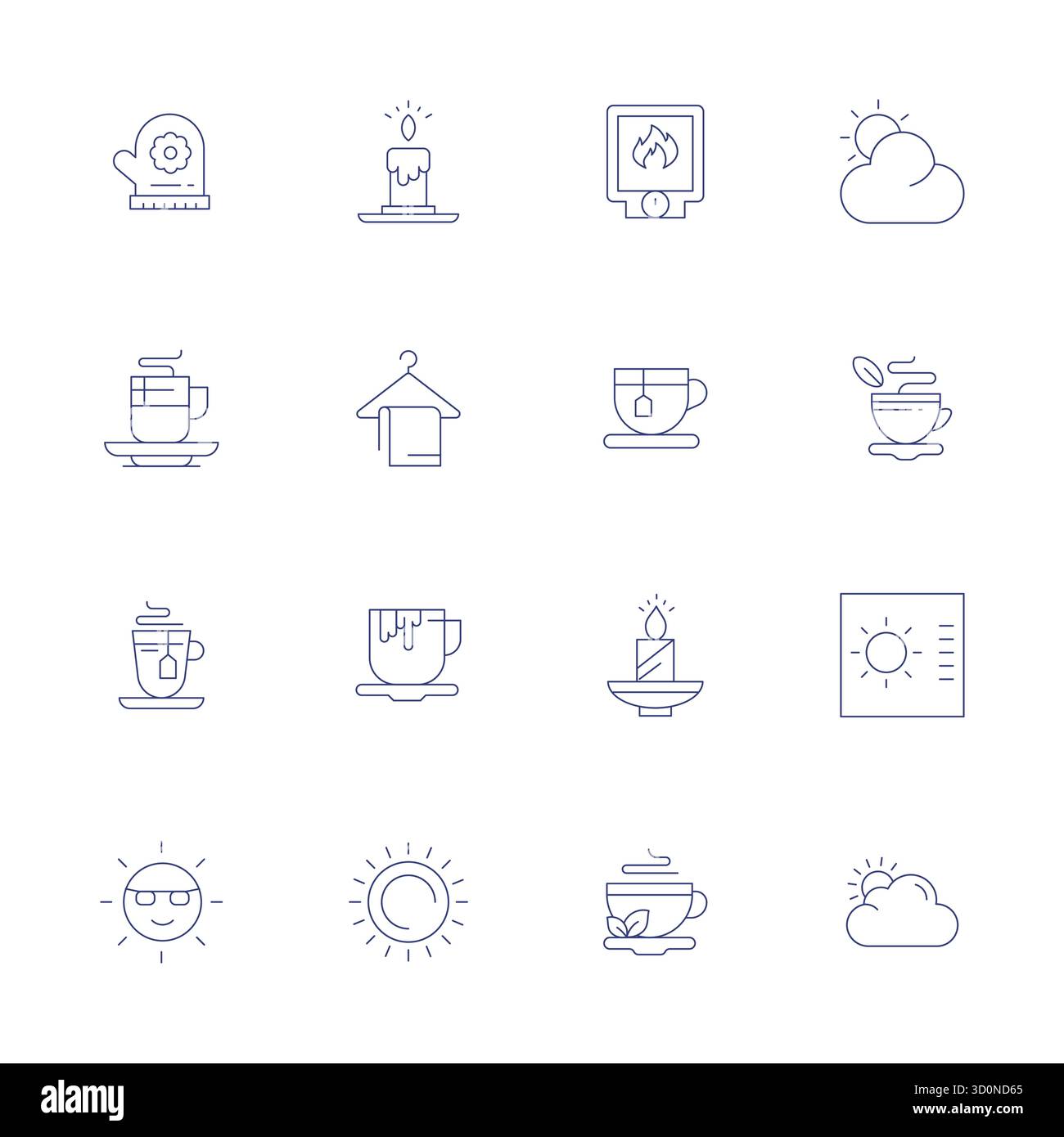 Strategic bundle featuring 16 vector icons representing Warm in Thin Line format, optimized with 256x256 Editable quality for professional workflows. Stock Vector