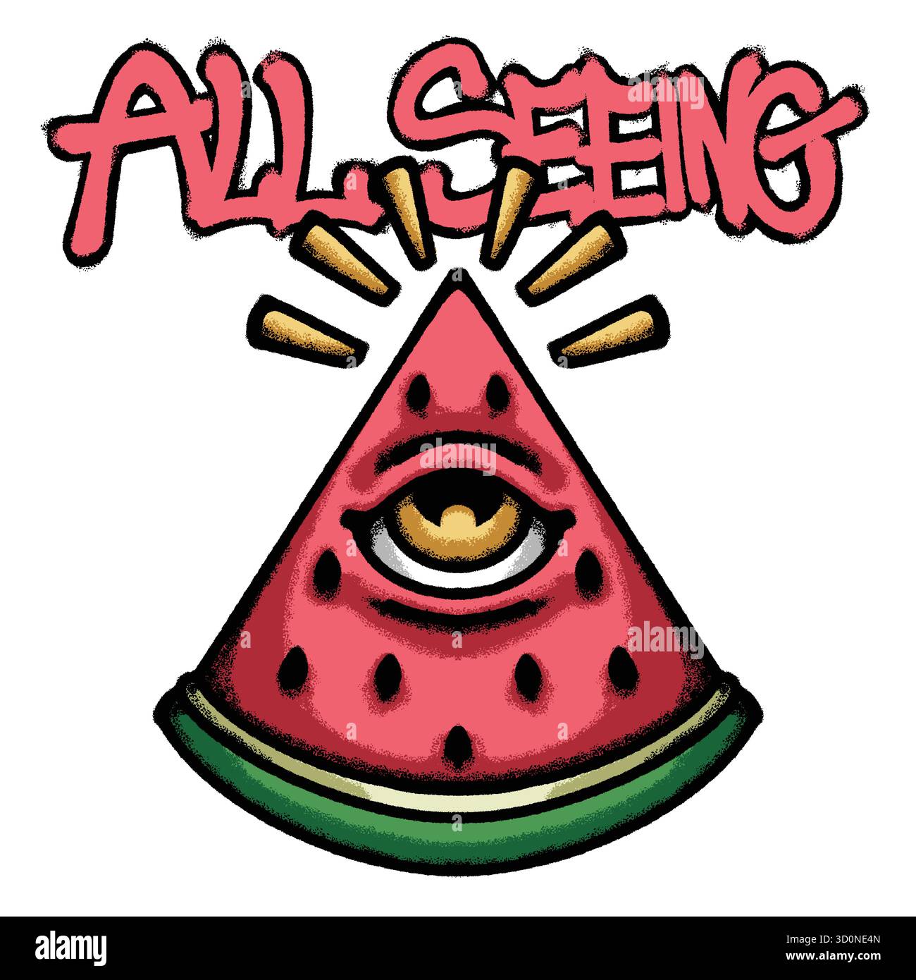 Watermelon With Eye hand drawn tshirt illustration Stock Vector