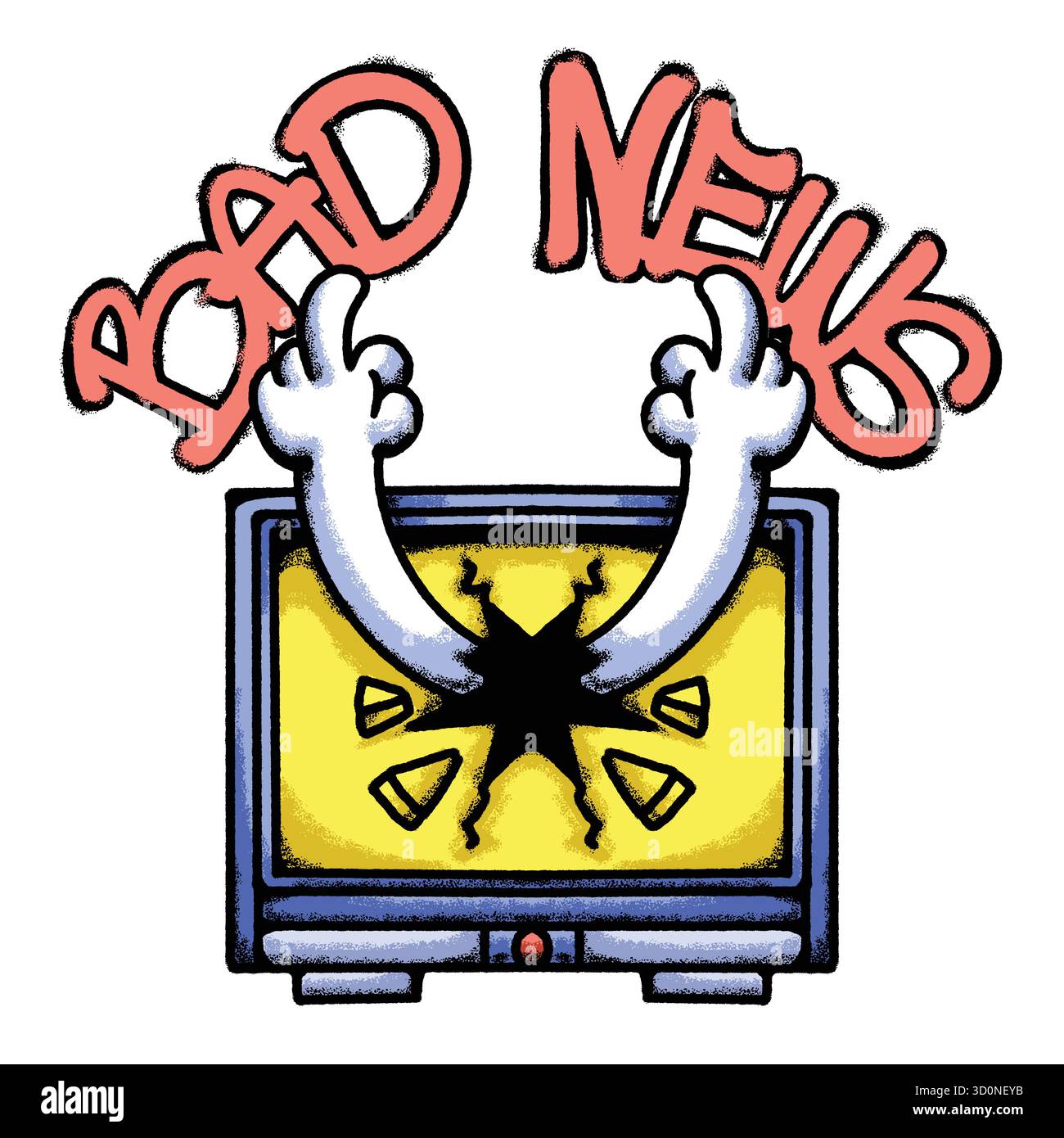 TV Exploding With Hand hand drawn tshirt illustration Stock Vector