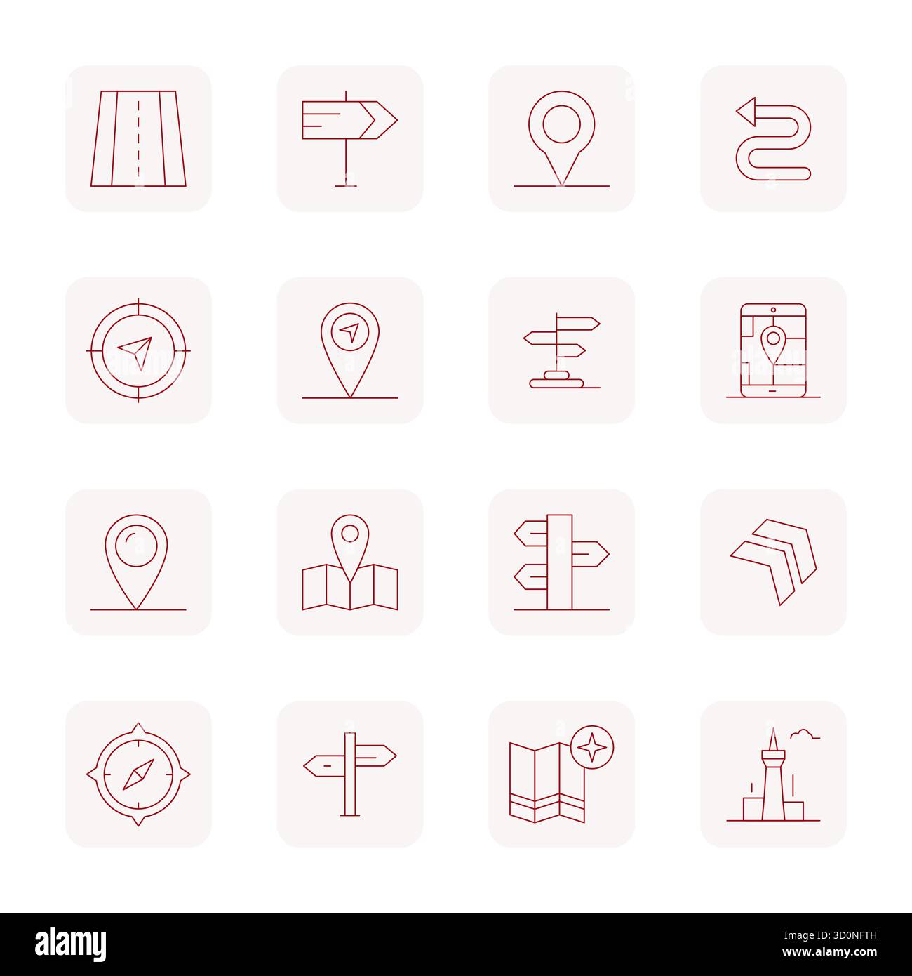 Explore 16 Thin Outline Pixel Optimized vector icons in 64x64 resolution inspired by Navigation System. Perfect for web and app interfaces. Stock Vector