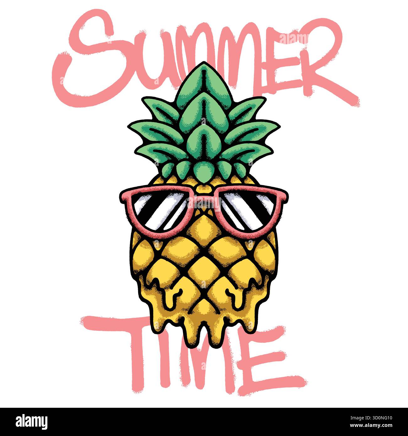 Pineapple With Sunglasses hand drawn tshirt illustration Stock Vector