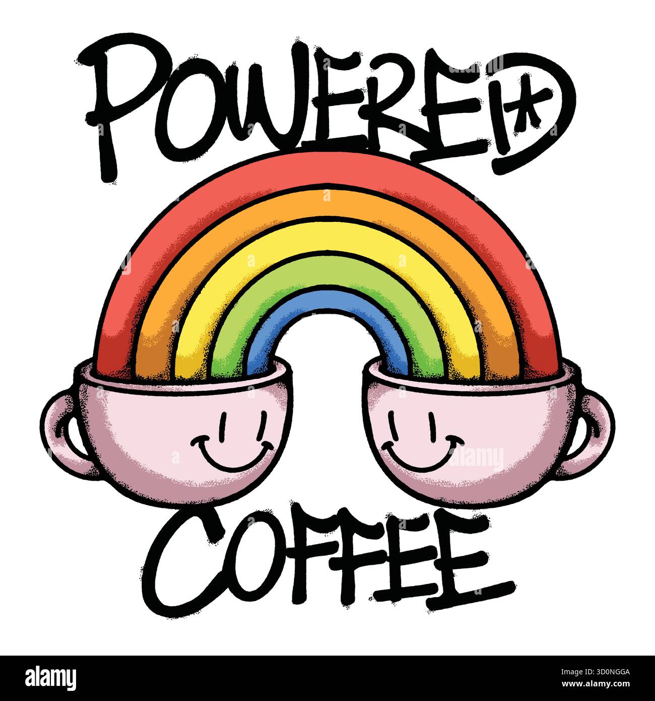 Rainbow Coffee Cups hand drawn tshirt illustration Stock Vector