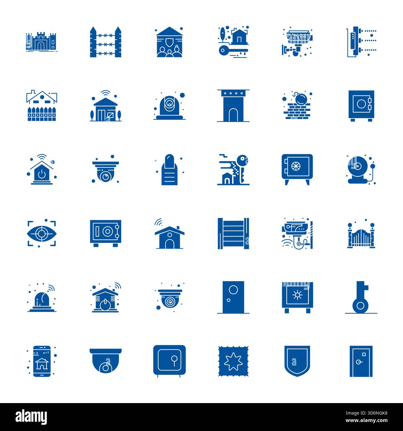 Professional-grade collection of 36 Filled vector icons representing Security System, crafted with High Resolution PIXEL Perfect precision for enterpr Stock Vector