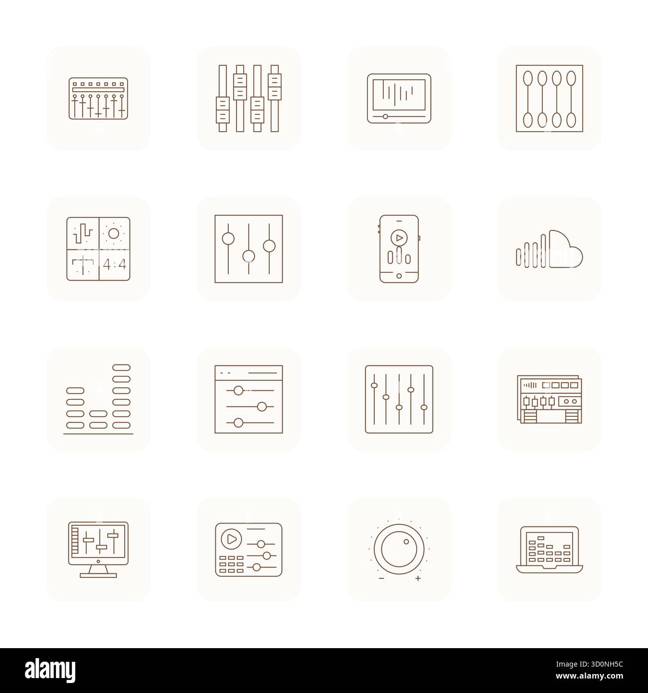 Masterfully created 16 vector icons representing Equalizer in Thin Outline design, featuring 64x64 Pixel Optimized resolution for exceptional visual q Stock Vector