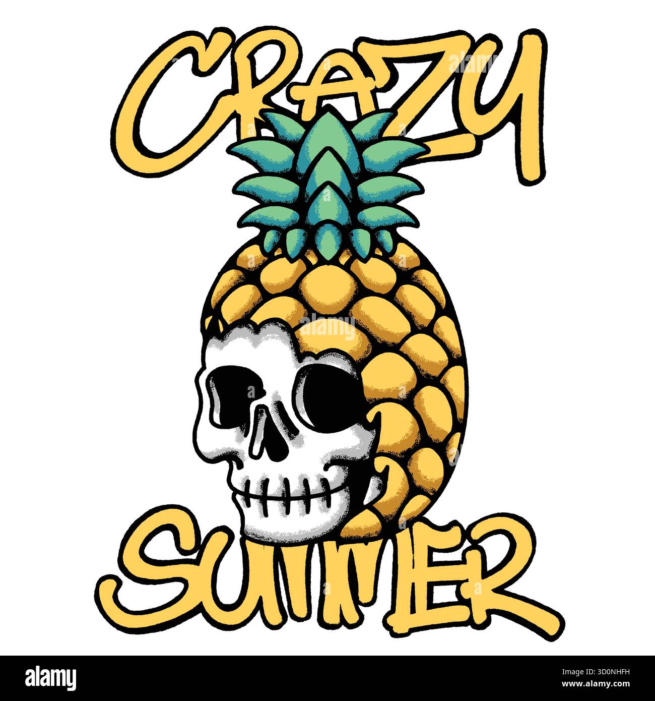 Pineapple Skull hand drawn tshirt illustration Stock Vector