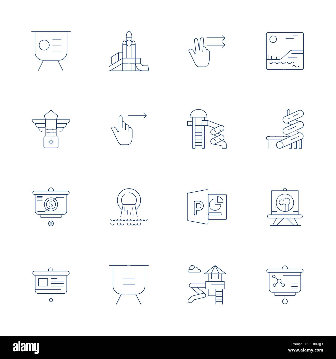 Masterfully created 16 vector icons representing Slide in Thin Line design, featuring 64x64 Editable resolution for exceptional visual quality. Stock Vector