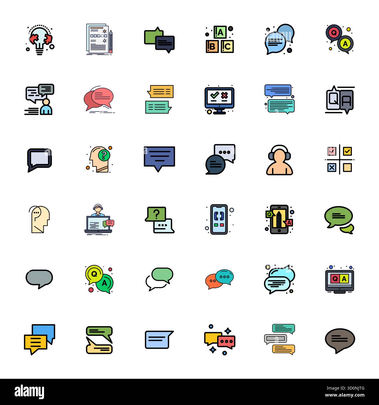 Carefully curated 36 Flat Line Filled vector icons for Answer, featuring High Resolution Editable resolution for consistent brand representation and u Stock Vector