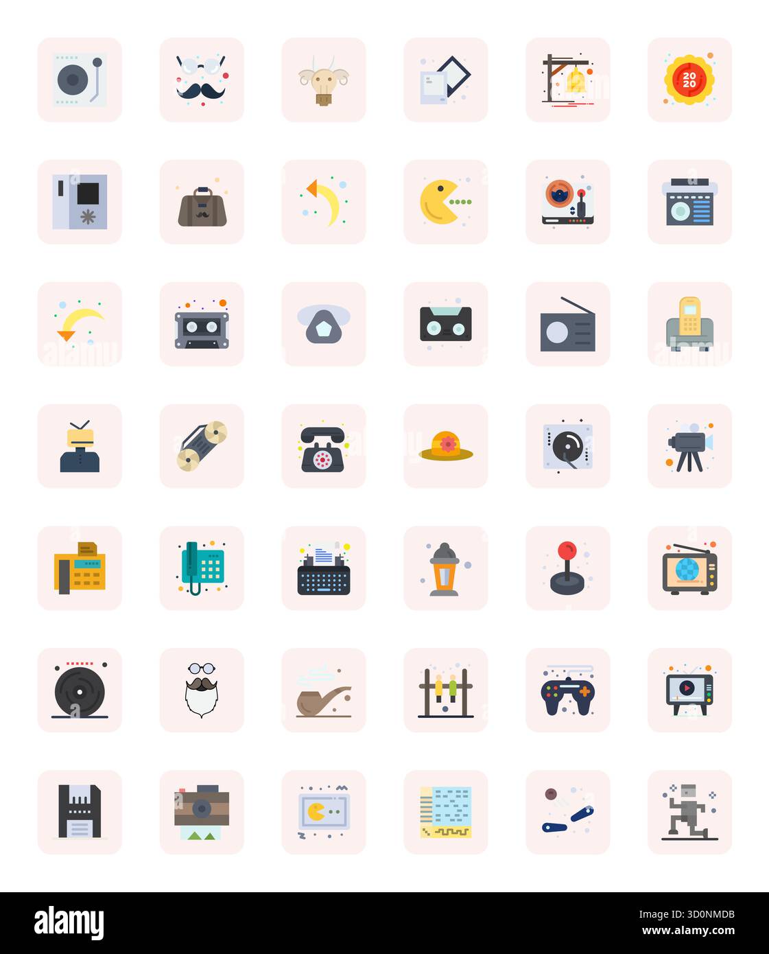 Strategic bundle featuring 42 vector icons representing Retro in Flat format, optimized with Retina Ready Editable quality for professional workflows. Stock Vector