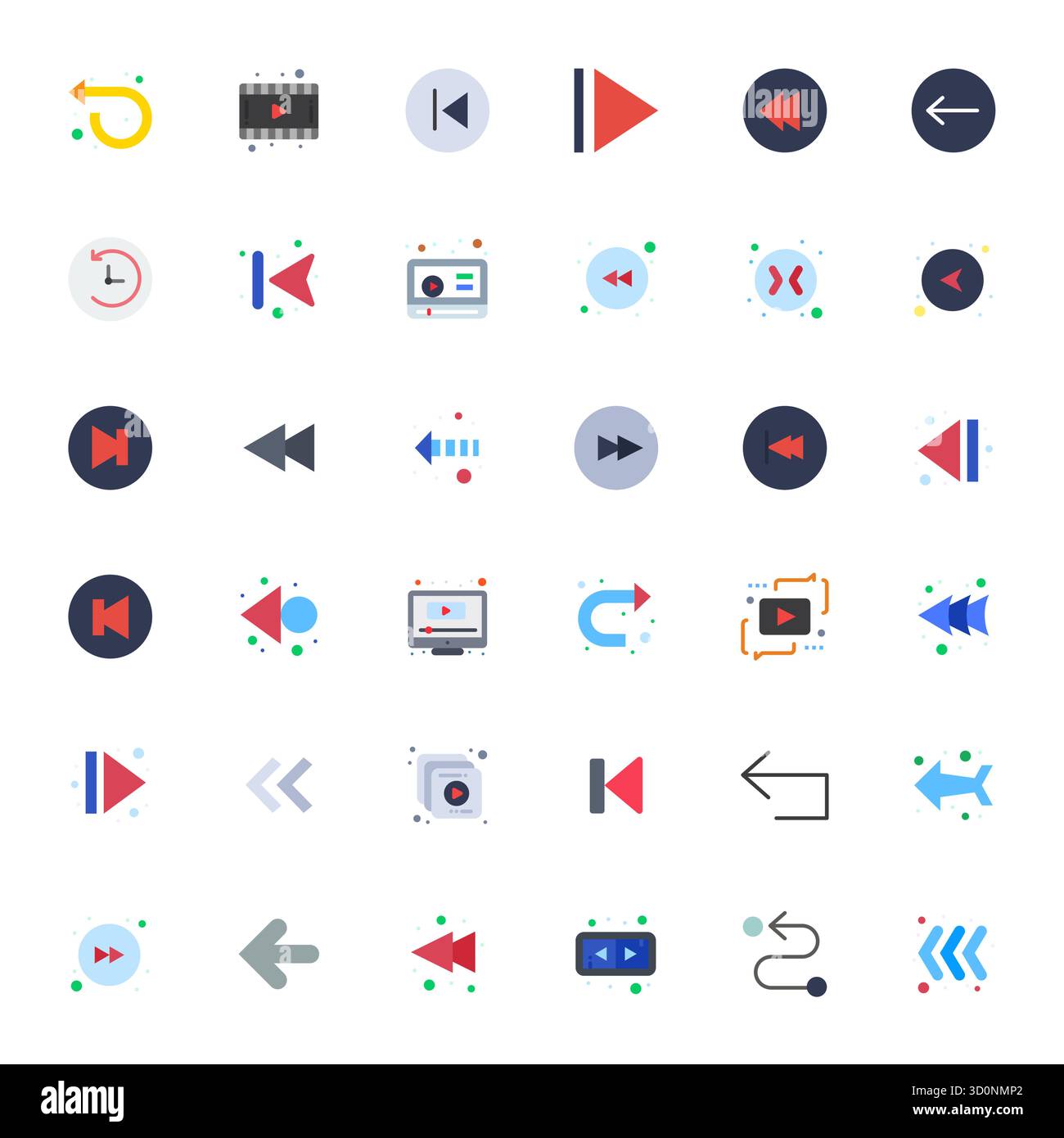 Download 36 scalable Flat vector icons designed for Rewind, featuring Pixel Aligned 128x128 resolution suitable for professional and creative projects Stock Vector