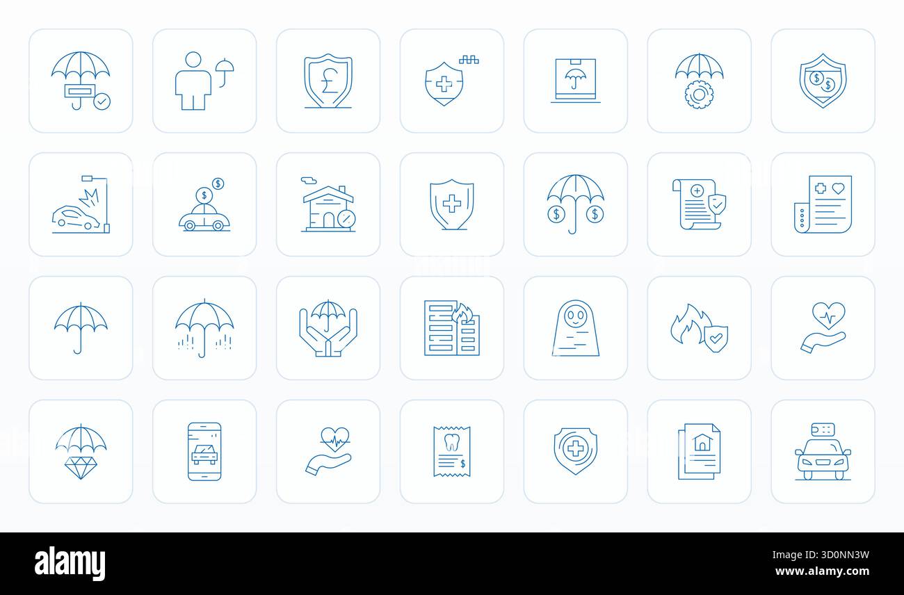 Strategic bundle featuring 28 vector icons representing Insurance in ...