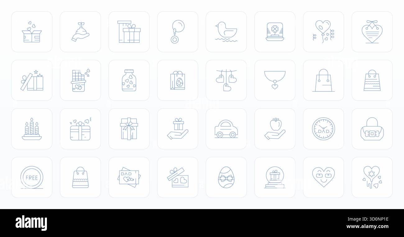 This Present vector icon pack includes 32 Thin Line designs in 256x256 Display Perfect format, perfect for enhancing digital interfaces. Stock Vector