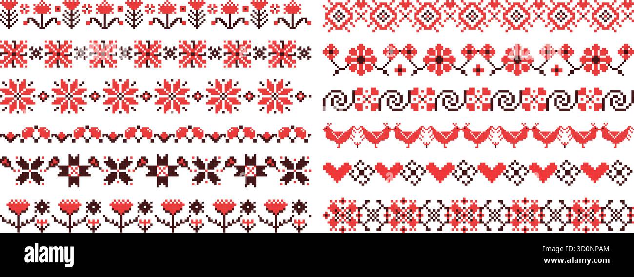 Ukrainian embroidery dividers. Ethnic ornament borders, decorative ...