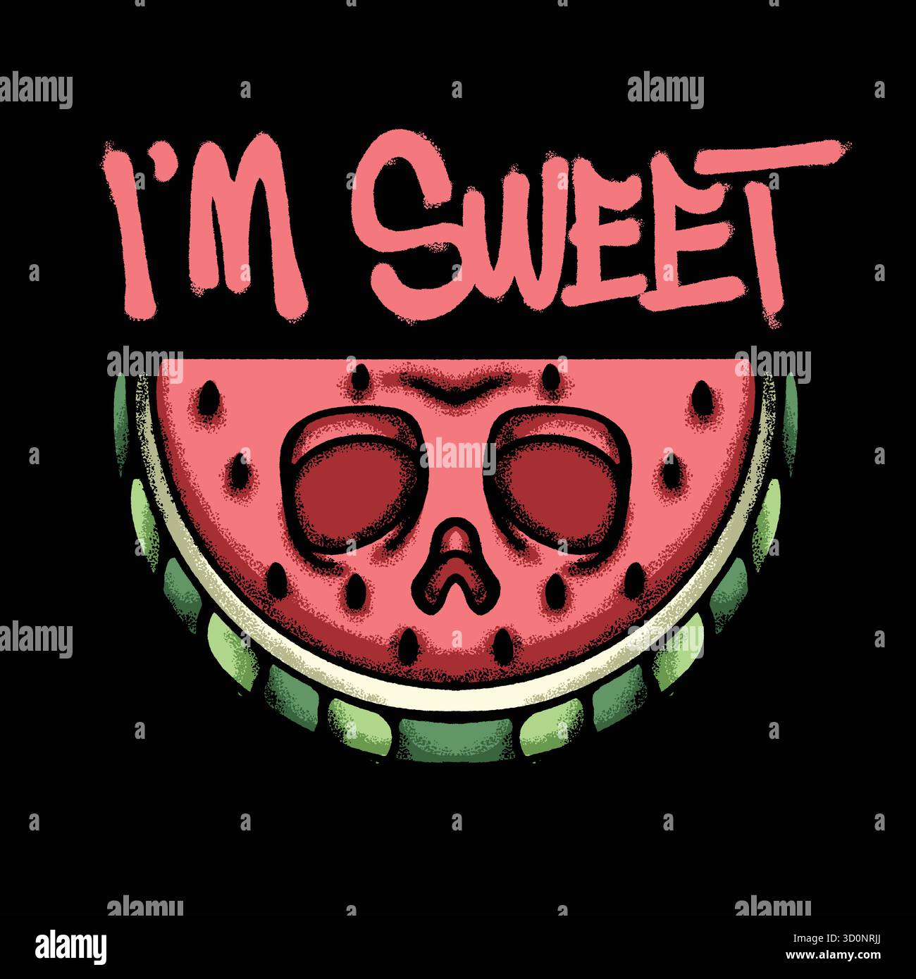 Watermelon Skull hand drawn tshirt illustration Stock Vector