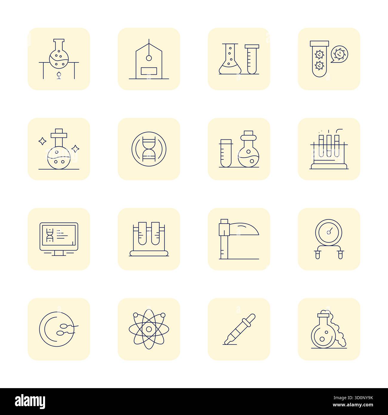 This Laboratory vector icon pack includes 16 Thin Outline designs in 128x128 Pixel Optimized format, perfect for enhancing digital interfaces. Stock Vector