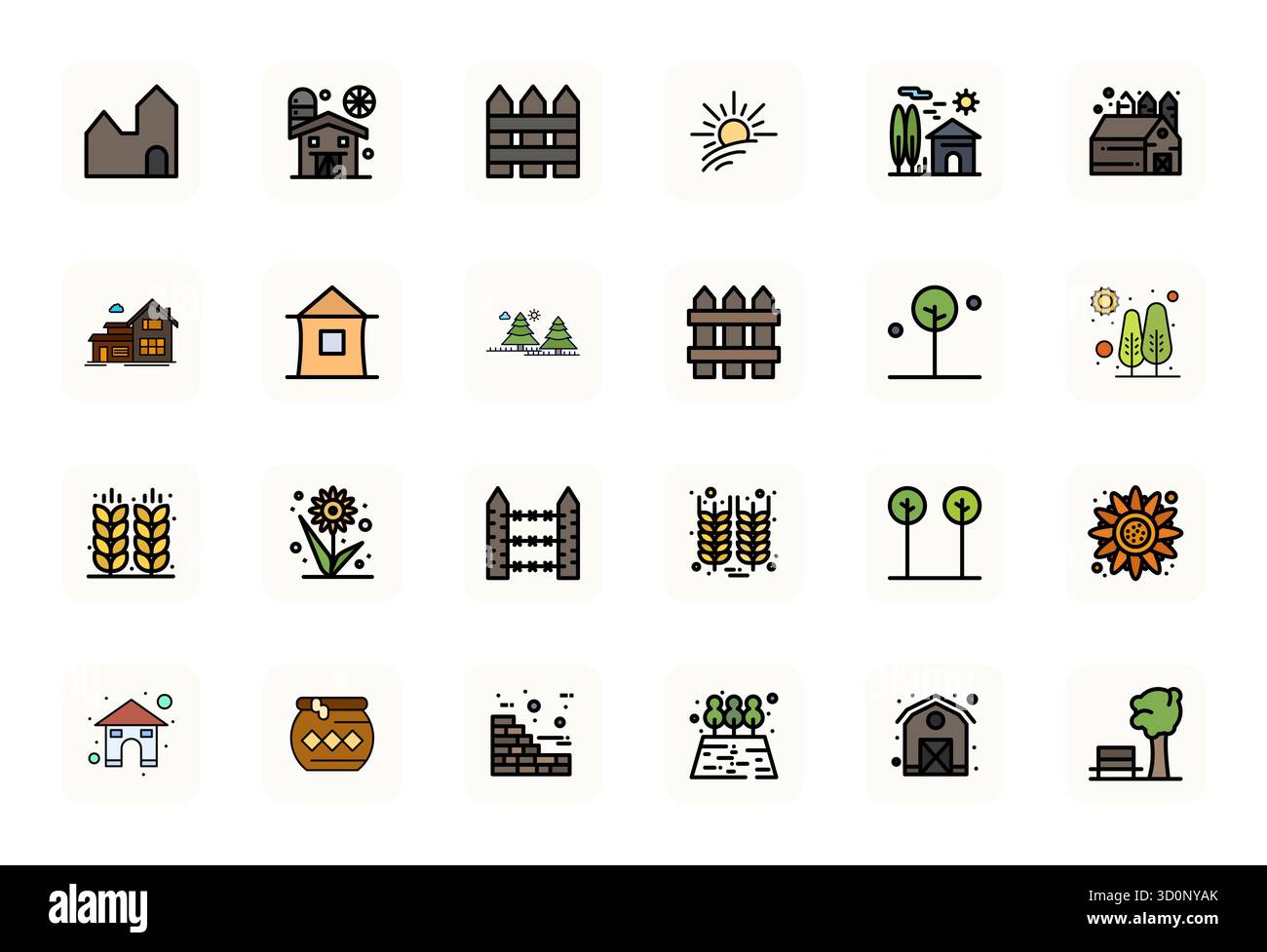 High-performance collection of 24 LineFilled vector icons for Rural ...