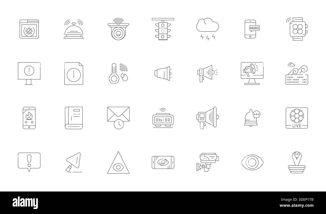 Set of 28 Thin Line Pixel Aligned vector icons themed around Alert ...