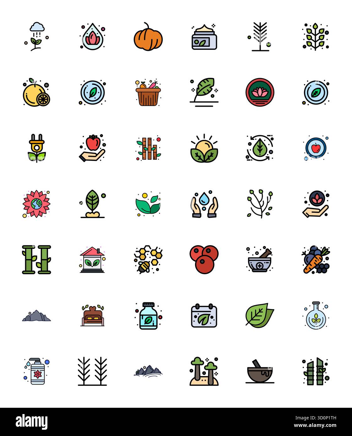 This Natural vector icon pack includes 42 Flat Line Filled designs in 128x128 Pixel Optimized format, perfect for enhancing digital interfaces. Stock Vector