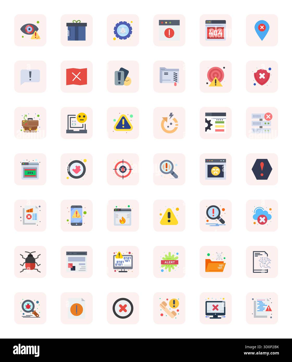 Strategic bundle featuring 42 vector icons representing Error in Flat format, optimized with 256x256 Pixel Aligned quality for professional workflows. Stock Vector