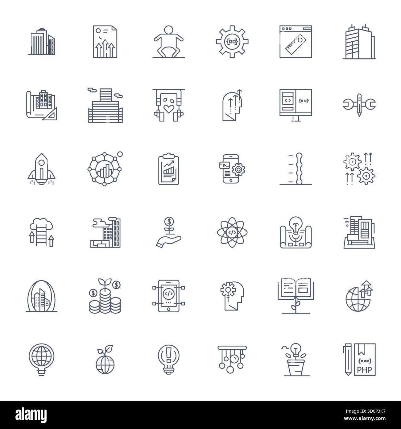Strategic bundle featuring 36 vector icons representing Development in ...
