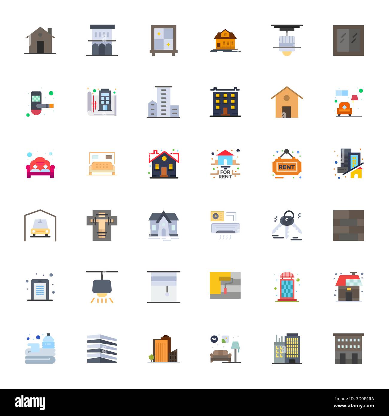 Explore 36 Flat Pixel Optimized vector icons in High Resolution resolution inspired by Apartment. Perfect for web and app interfaces. Stock Vector