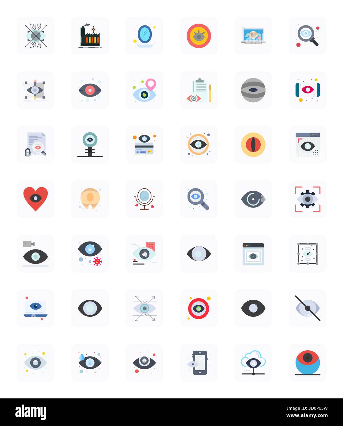 Meticulously crafted 42 Flat vector icons for Eye, delivered in High Resolution Pixel Optimized quality for uncompromising design standards. Stock Vector