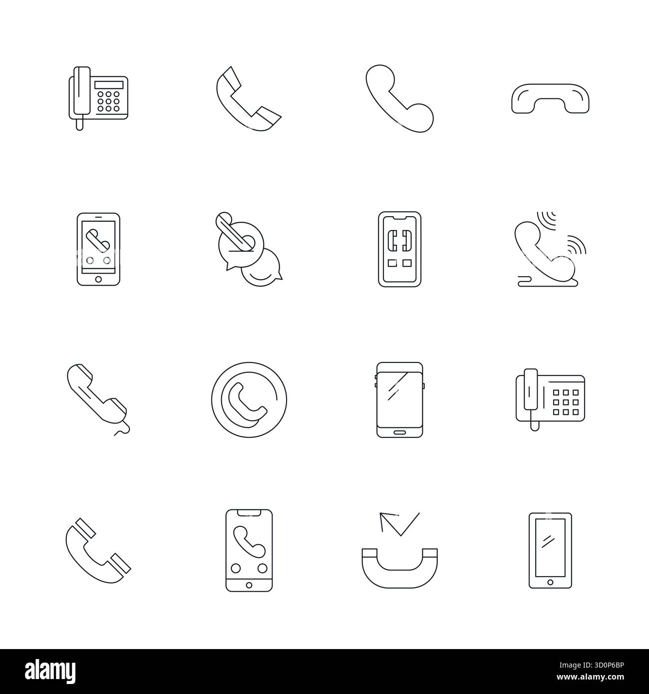 Strategic bundle featuring 16 vector icons representing Handset in Thin Line format, optimized with High Resolution Display Perfect quality for profes Stock Vector