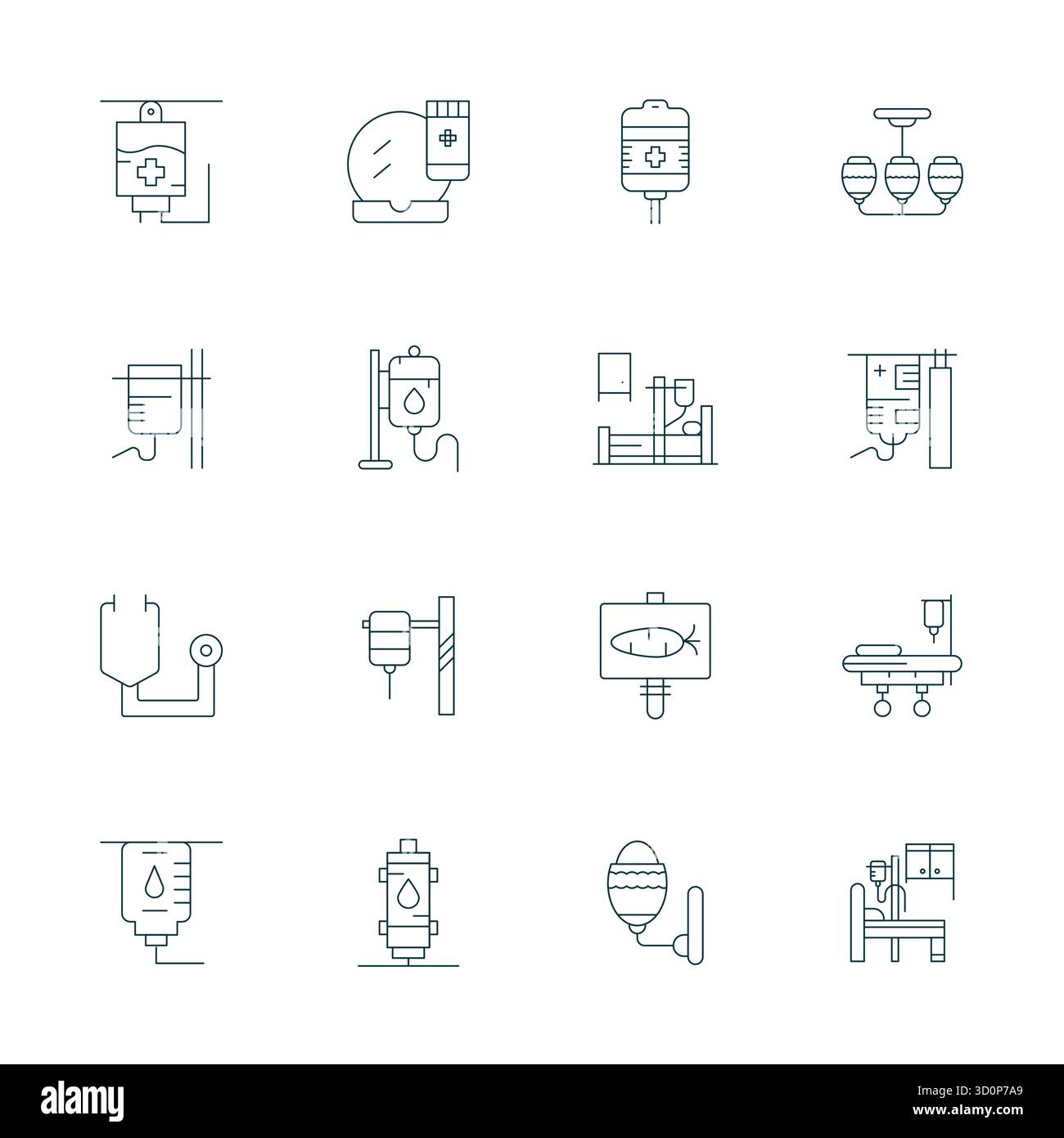 Masterfully created 16 vector icons representing Iv in Thin Line design, featuring 64x64 Display Perfect resolution for exceptional visual quality. Stock Vector