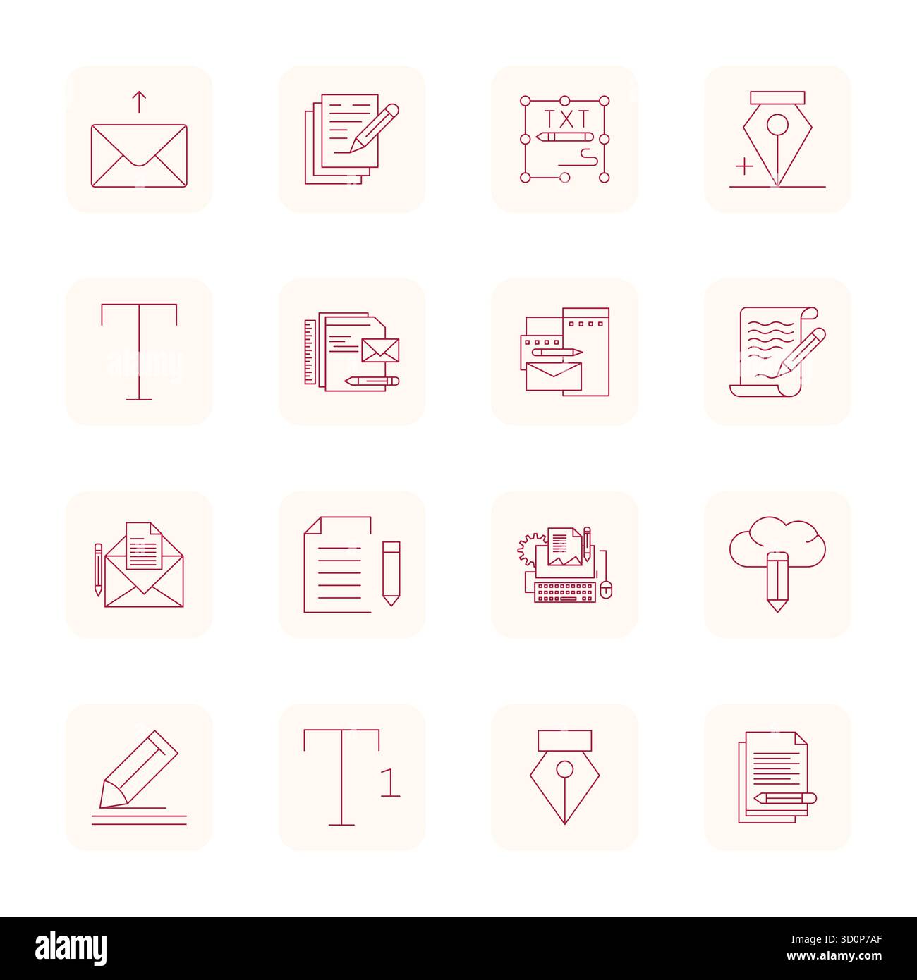 Masterfully created 16 vector icons representing Compose in Thin Outline design, featuring Retina Ready Grid Fitted resolution for exceptional visual Stock Vector