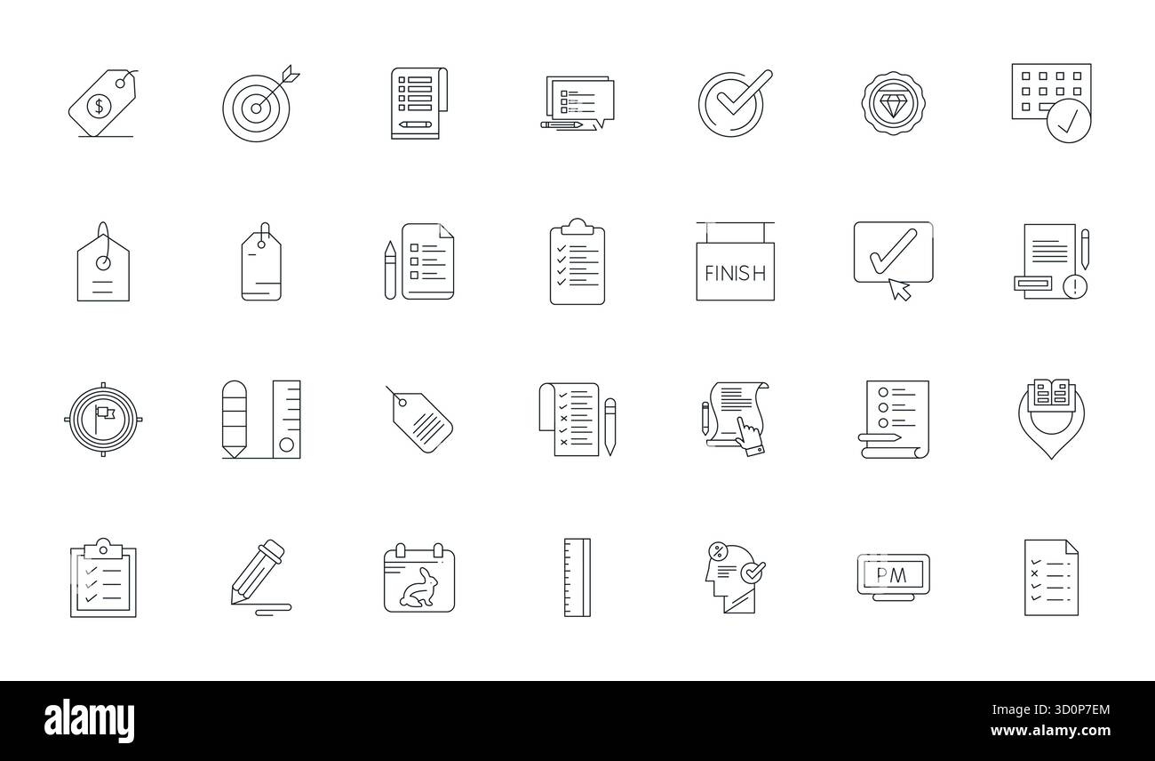 This Mark vector icon pack includes 28 Thin Line designs in 64x64 Grid Fitted format, perfect for enhancing digital interfaces. Stock Vector