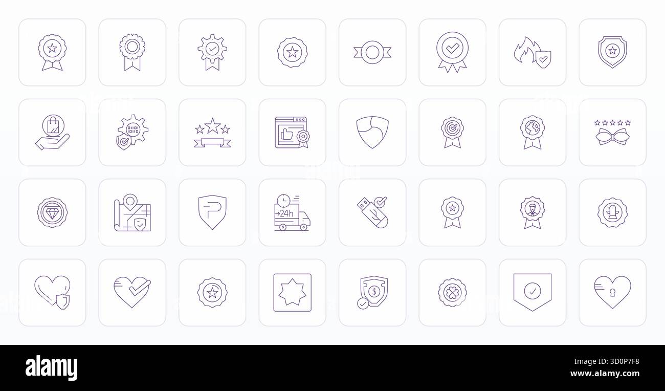 Refined bundle featuring 32 Thin Line vector icons for Reliable, optimized with 128x128 Pixel Optimized quality for elegant and functional design solu Stock Vector