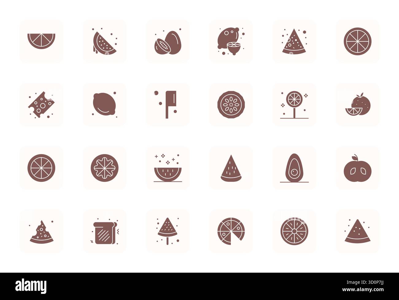 Perfectly balanced 24 Filled Pixel Optimized vector icons for Slice, sized at High Resolution for harmonious integration in digital design projects. Stock Vector