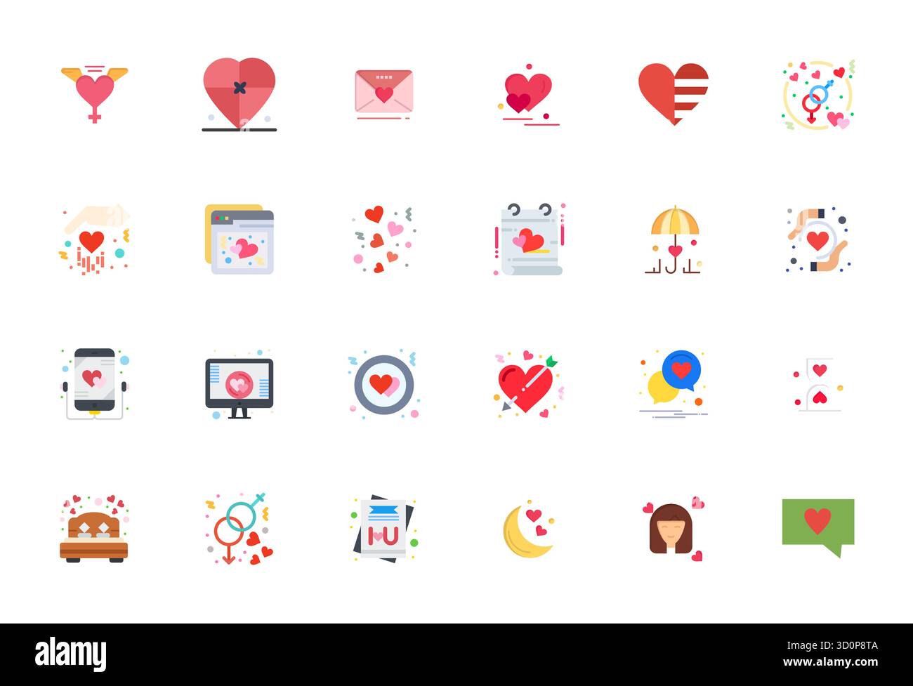 Precision-engineered 24 Flat vector icons for Affection, designed at 64x64 Pixel Aligned resolution for exceptional clarity and scalability. Stock Vector