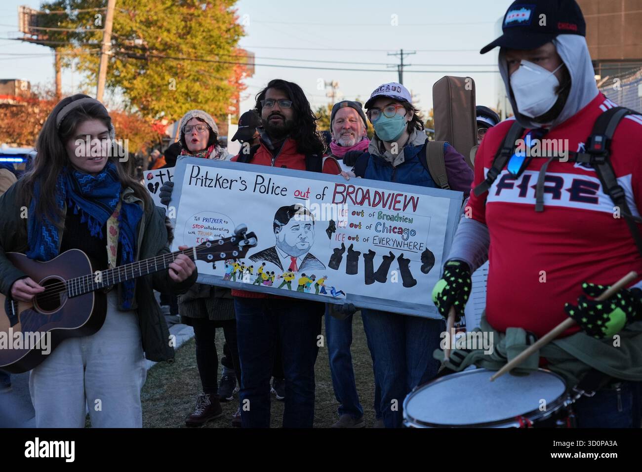 Protesters gather outside an ICE processing facility in Broadview, Ill ...