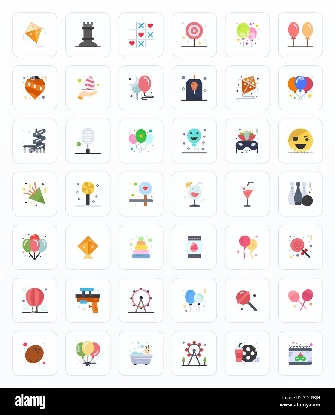 Explore 42 Flat Grid Fitted vector icons in High Resolution resolution inspired by Fun. Perfect for web and app interfaces. Stock Vector