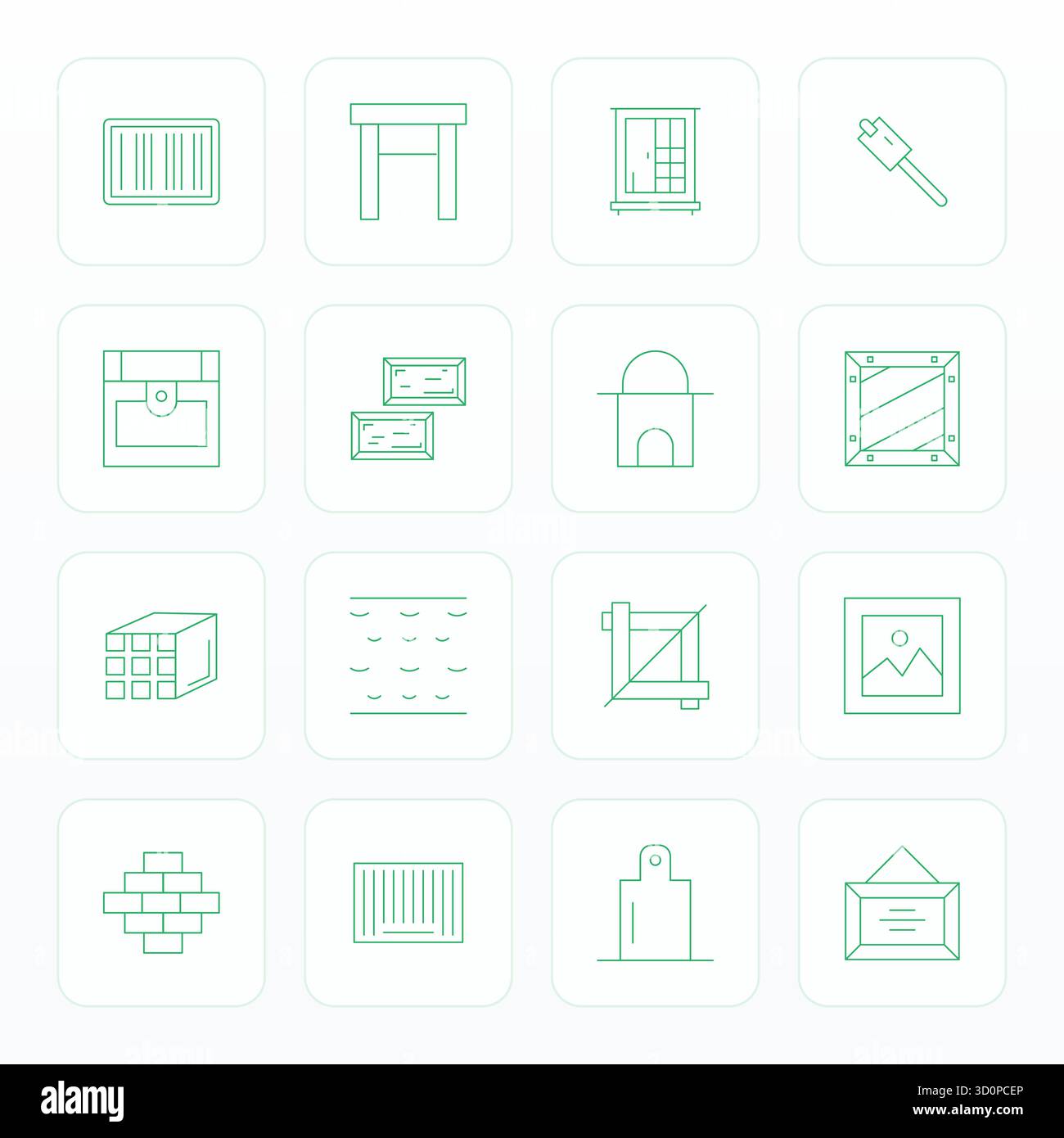 Industry-leading pack of 16 Thin Line Grid Fitted vector icons for Rectangular, sized at 128x128 for optimal rendering and user interface excellence. Stock Vector