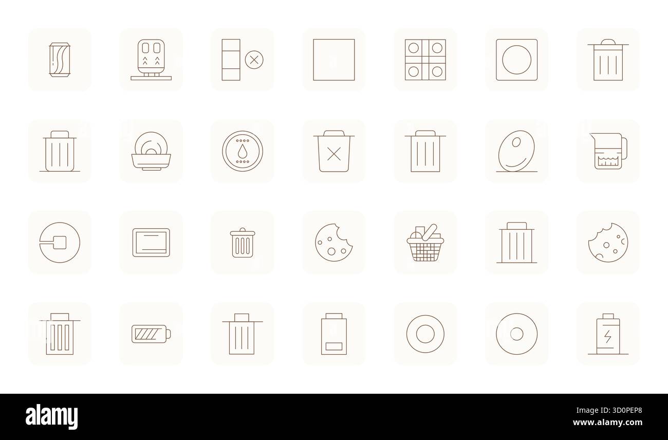 Refined bundle featuring 28 Thin Outline vector icons for Empty, optimized with 128x128 Pixel Optimized quality for elegant and functional design solu Stock Vector