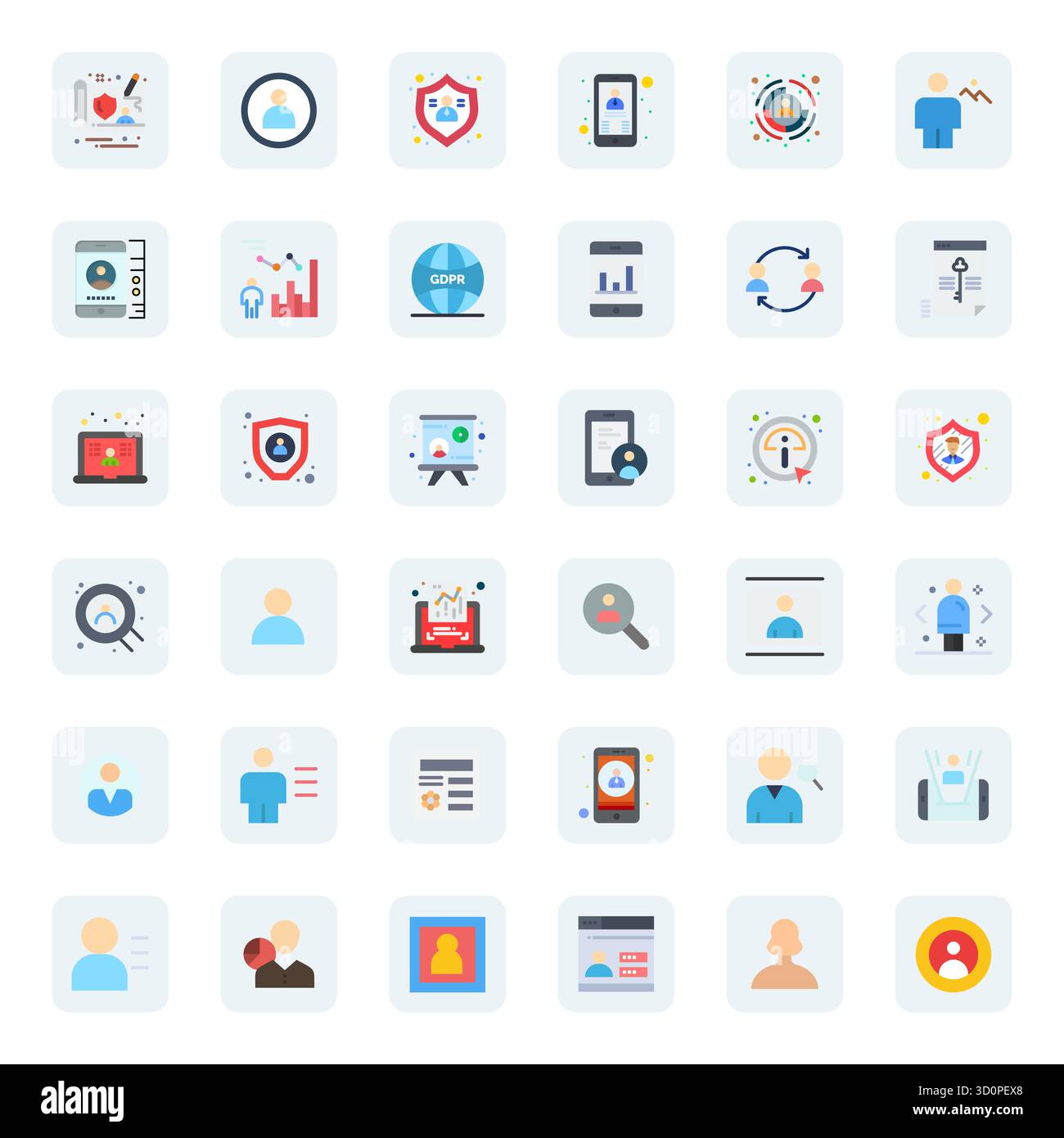 This User Data vector icon pack includes 36 Flat designs in Retina Ready Pixel Aligned format, perfect for enhancing digital interfaces. Stock Vector