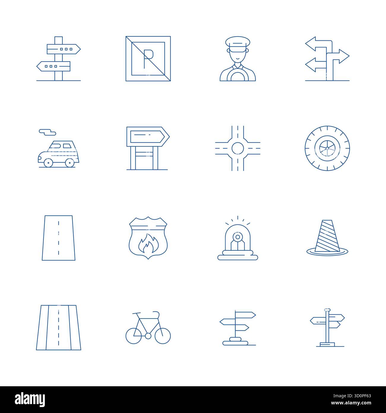 Collection of 16 Thin Line Grid Fitted vector icons for Road, designed ...