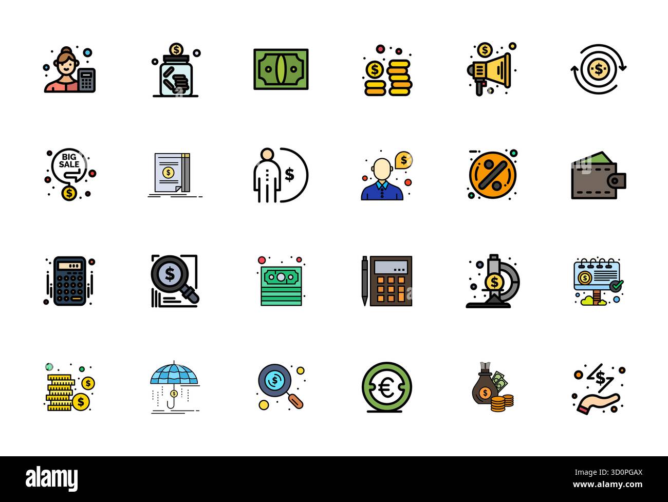 Transform your designs with 24 Flat Line Filled vector icons themed around Budget, engineered in 256x256 Editable resolution for maximum clarity. Stock Vector