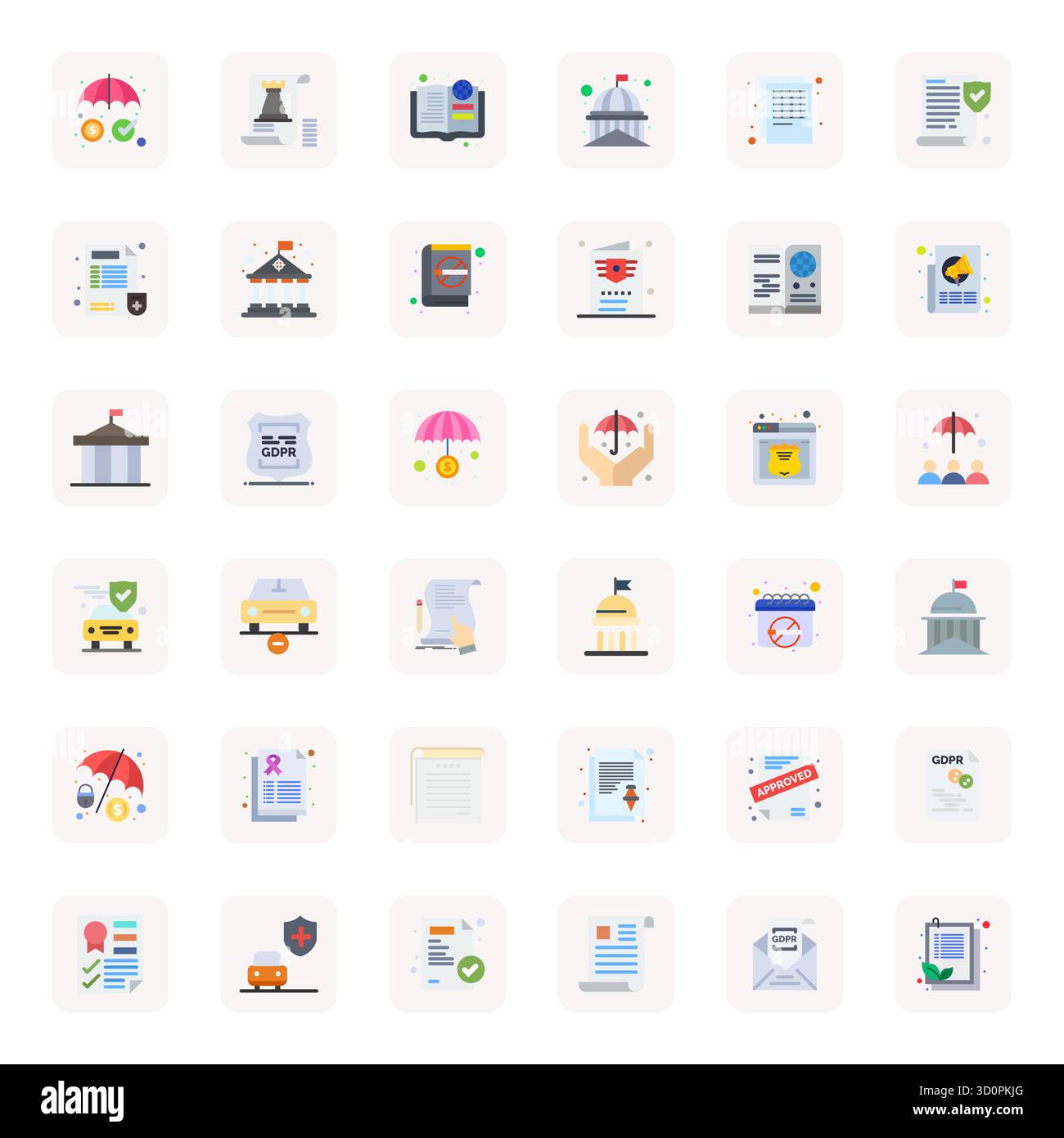Download 36 scalable Flat vector icons designed for Policy, featuring Pixel Optimized 64x64 resolution suitable for professional and creative projects Stock Vector