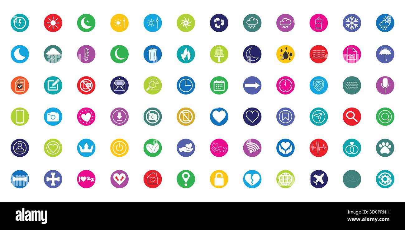 SEO icons for web design collection of various circle versions. Perfect for various promotional materials. - Stock Image