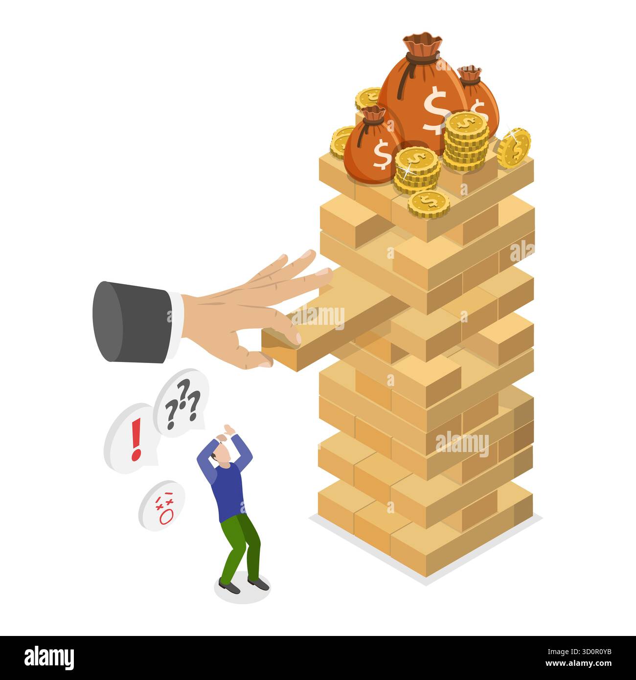 3D Isometric Flat Illustration of Financial Instability, Unstable ...