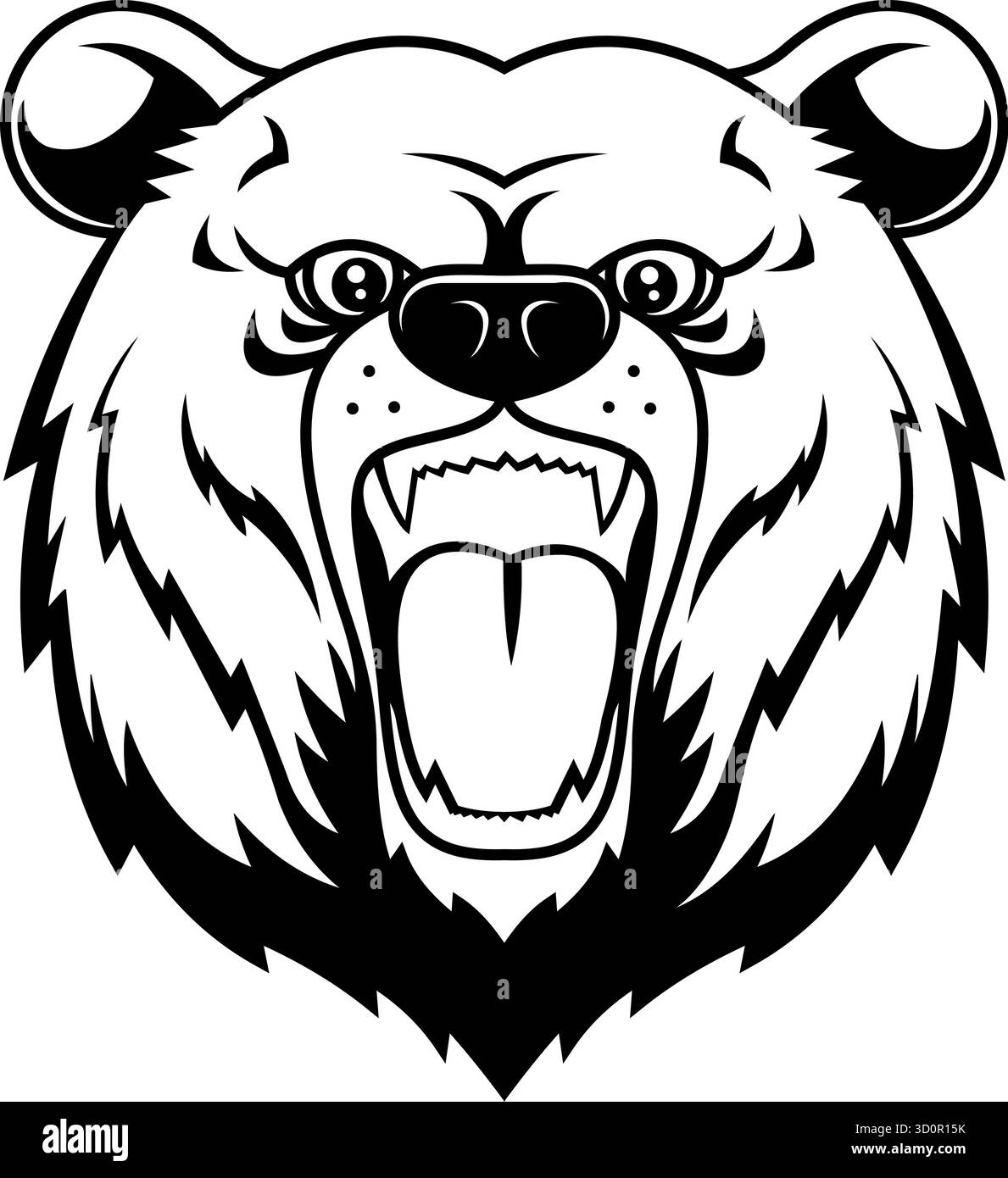 Black And White Angry Bear Mascot Head - Vector Hand Drawn Illustration ...